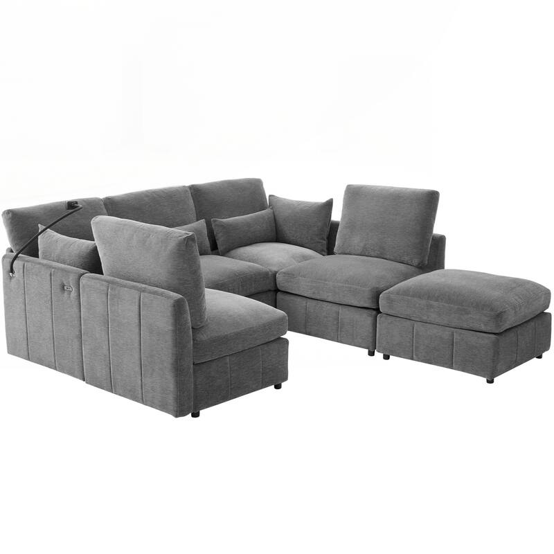 Modern Sectional Sofa Modular Sofa 85.4" U-shaped Sofa Couch Sofa Bed L-shaped Sofa with a Movable Ottoman