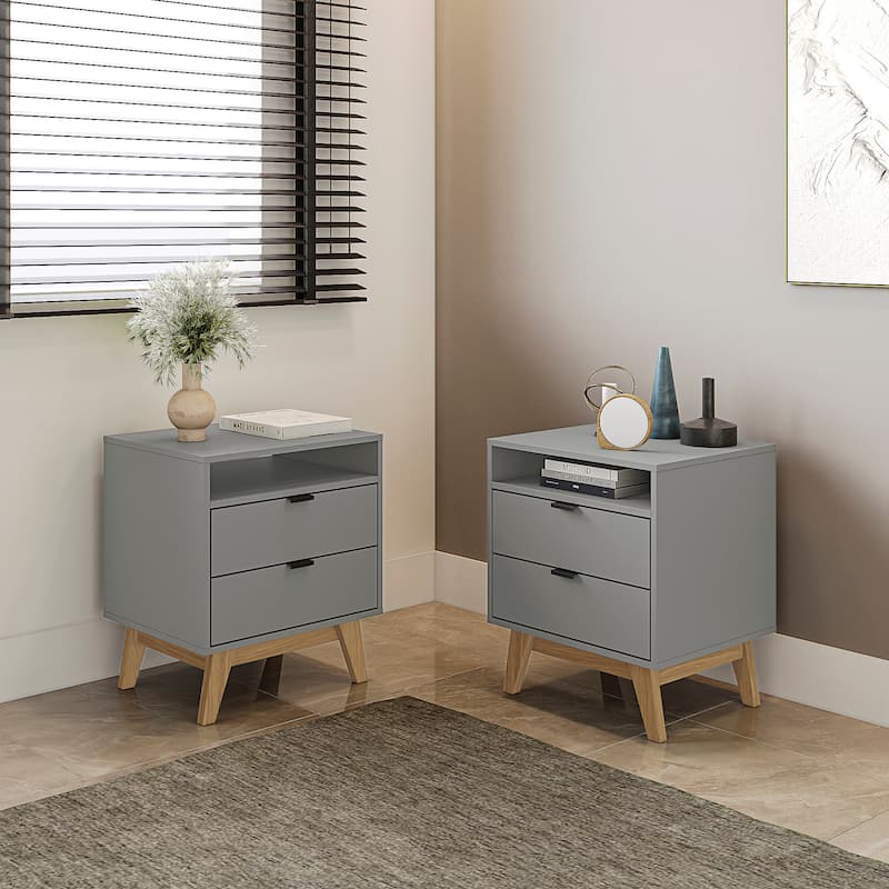 Kappesberg Denver 2-Drawer Nightstand (set of 2) - for Bedroom - Grey