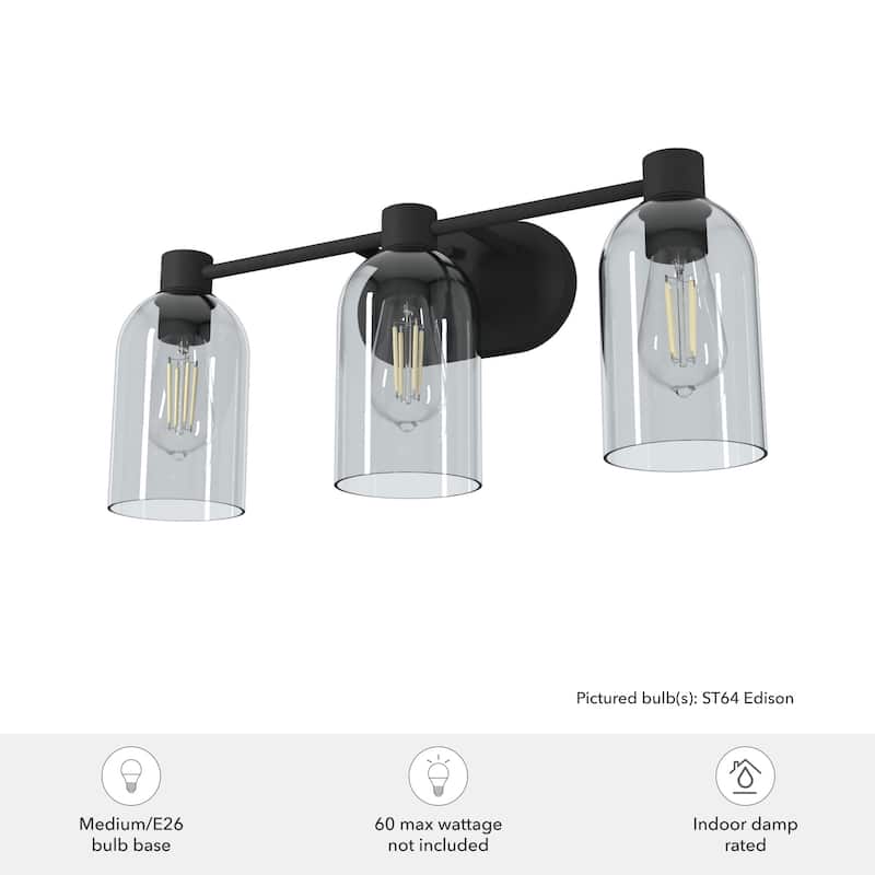 Hunter Lochemeade 3-Light Vanity Wall Light, Damp-rated - Bathroom, Laundry - Modern Farmhouse, Contemporary, Industrial