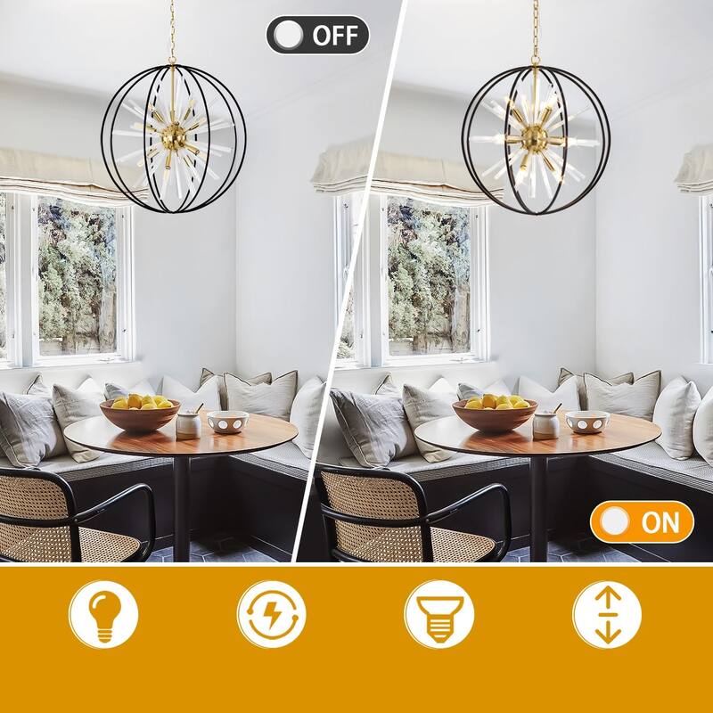 22" 10-light Modern Black and Gold Orb Chandelier