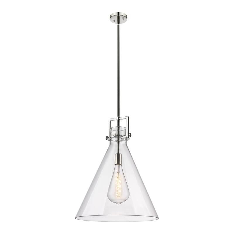 Innovations Lighting Newton Cone - 1 Light 18" Stem Hung Pendant - Clear/Polished Nickel