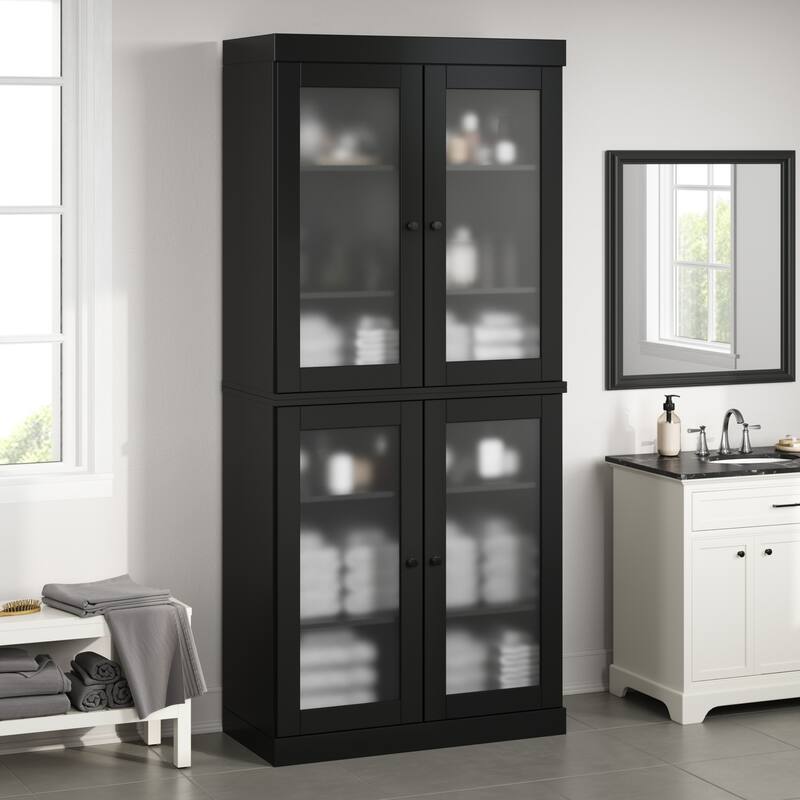 100% Solid Wood 32" Bathroom Cabinet with Optional Doors by Palace Imports - Black - 4 Doors Frosted