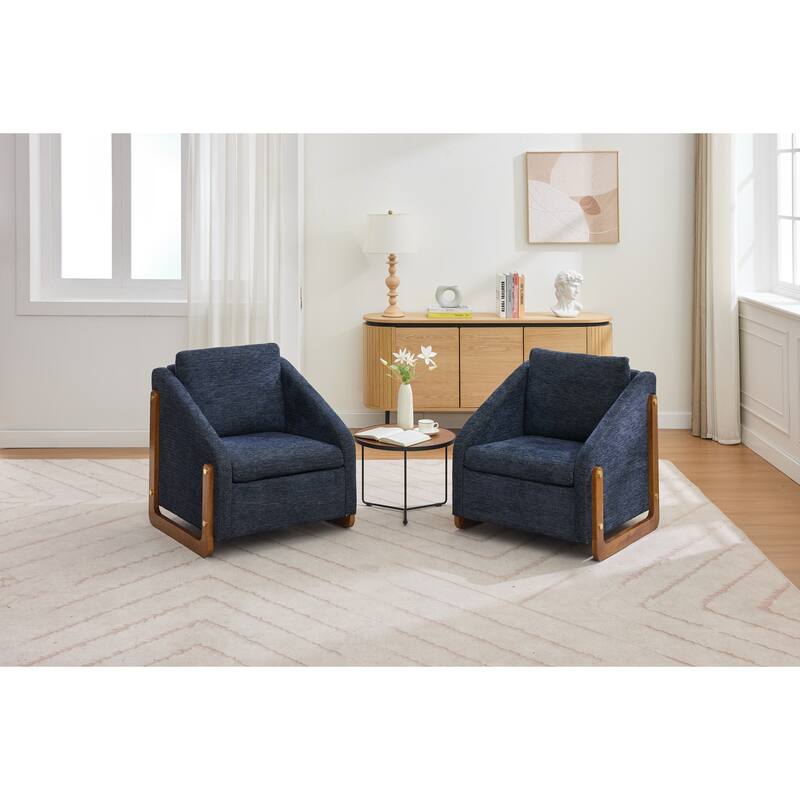 Modern Chenille Upholstered Armchair with Wooden Side Frame, Single Accent Leisure Chair with Backrest for Living Room, Bedroom