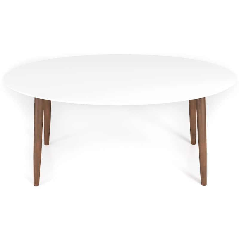 Ada Mid Century Modern Style Solid Wood Dining Table with White Top - Oval Design, Brown and White Finish 29.7"H x 35.4"