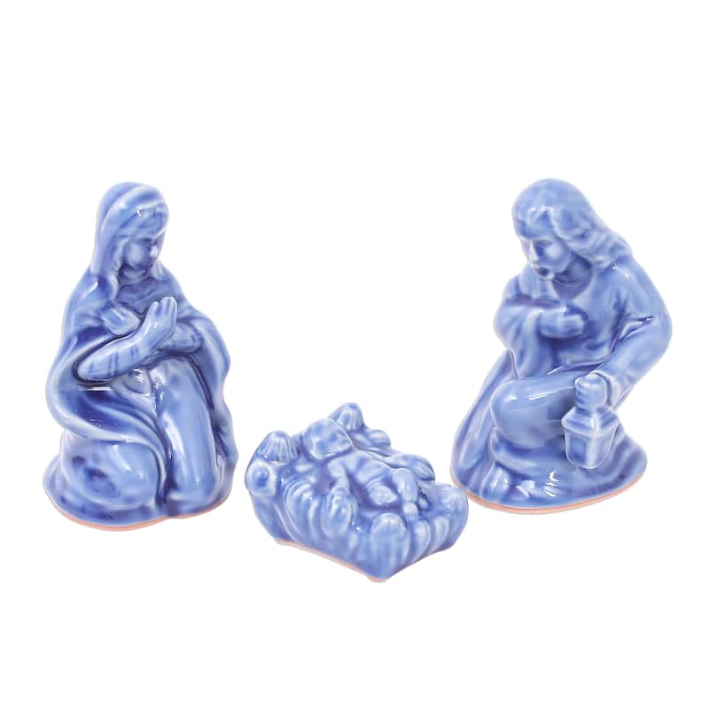 Novica Handmade Holy Night In Blue Celadon Ceramic Nativity Scene (10 Pieces)