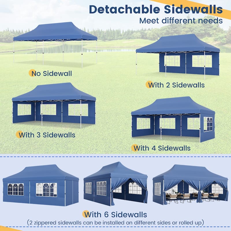 10x20 Pop Up Canopy Tent with 6 Sidewalls and Carry Bag Outdoor Use