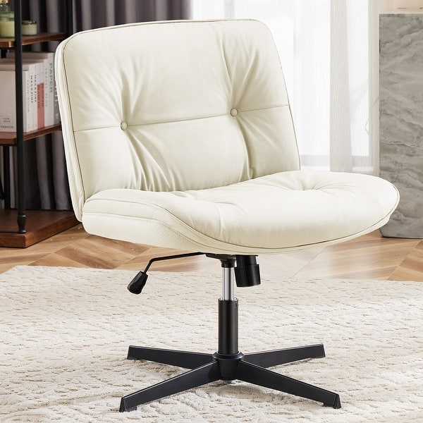 Criss Cross Chair, Armless Office Desk Chair, Wide Seat No Wheels, Height Adjustable Comfy Computer Task Swivel Chair Black