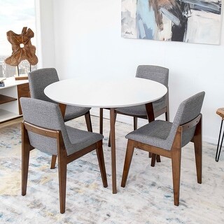 Chelsea 5-Piece Dining Set with 4 Linen Dining Chairs in Dark Grey