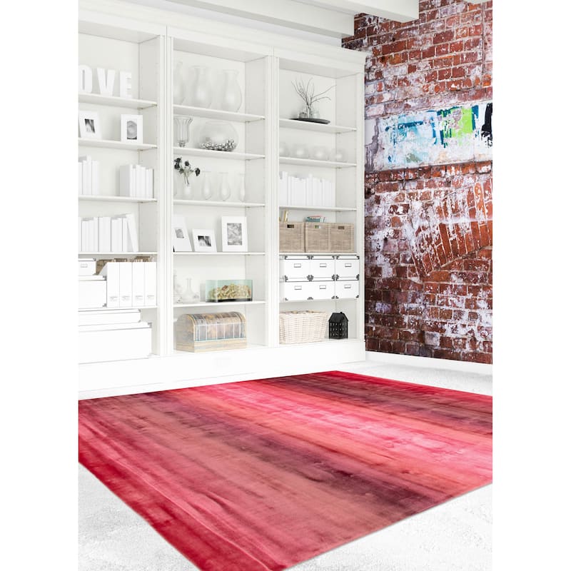 ECARPETGALLERY Hand Loomed Shimmer Red Viscose Rug - 7'11 x 9'9