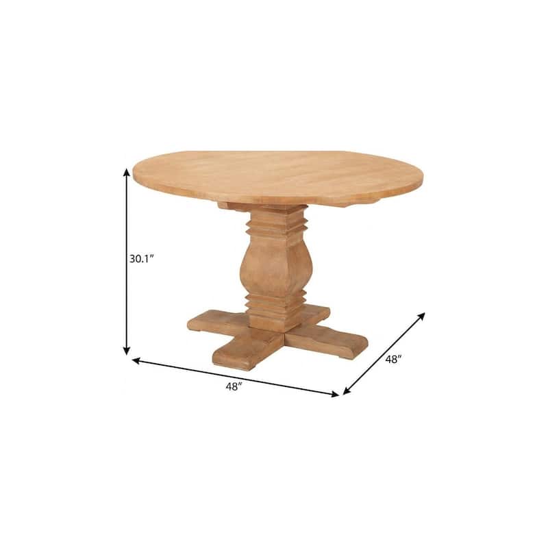 HomeRoots 48" Brown Solid Wood Pedestal Base Round Top Dining Table - 48.00 in. x 30.10 in. x 48.00 in.