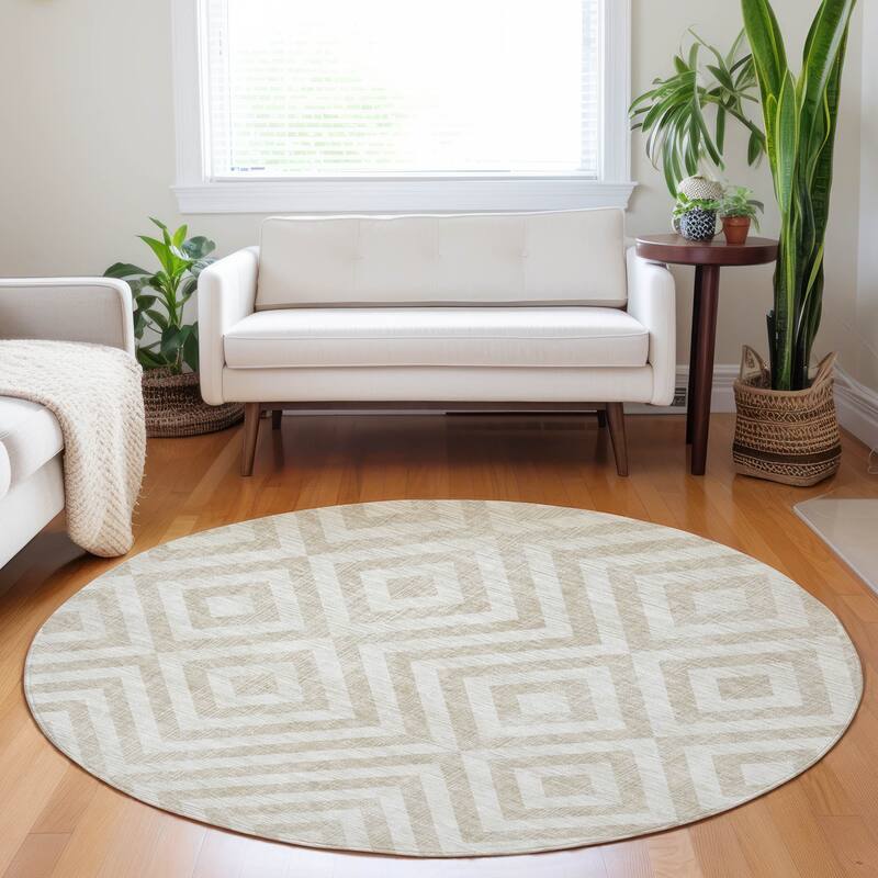 Premium Washable Super Soft Modern Geo Mayfield Rug - Ivory - 8' x 8' - Round