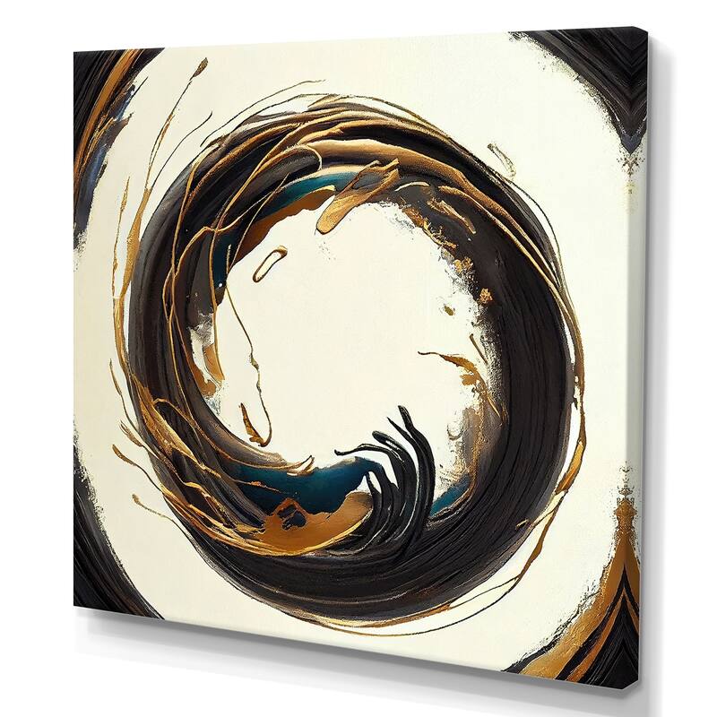 Designart 'Gold Glamour Circle 1 II' Modern Canvas Wall Art