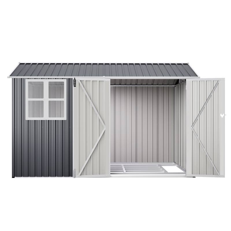 10X8FT Outdoor Steel Storage Shed with Clear Window, Lockable Doors, Weather-Resistant Metal Tool Shed, Gray