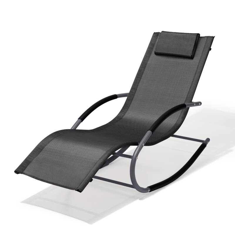 VredHom Outdoor Rocker Chaise Lounge Chair with Pillow - Black-1PC