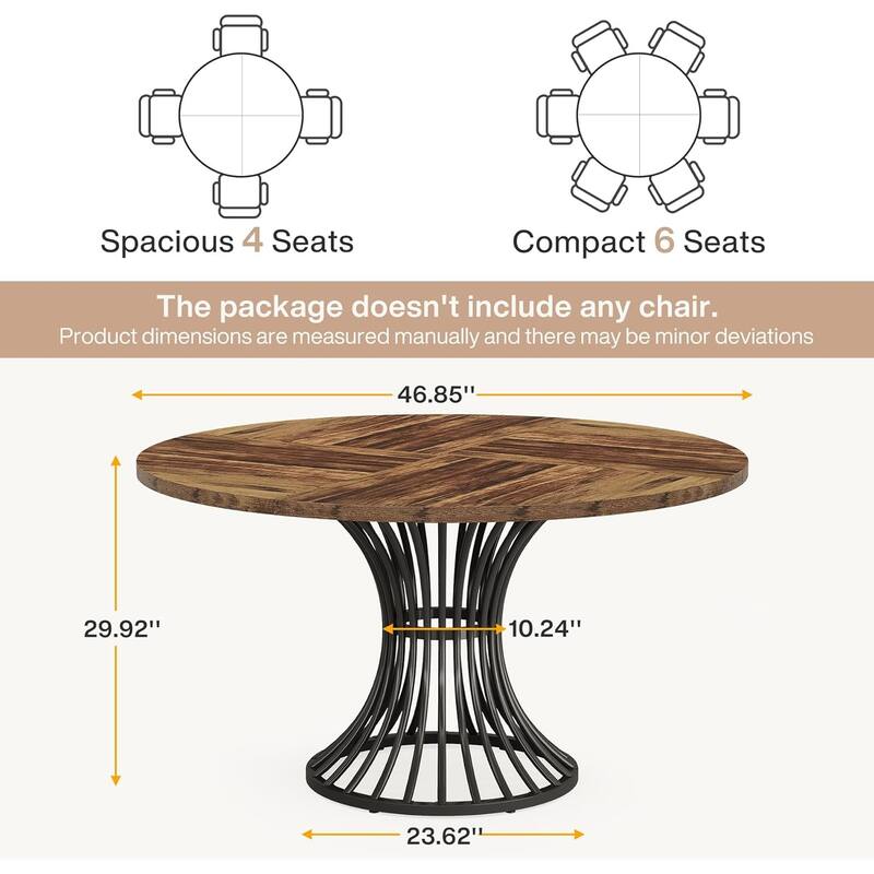 Wood and Metal Round Dining Table for 4 to 6 People - 46.85” x 46.85” x 29.92”