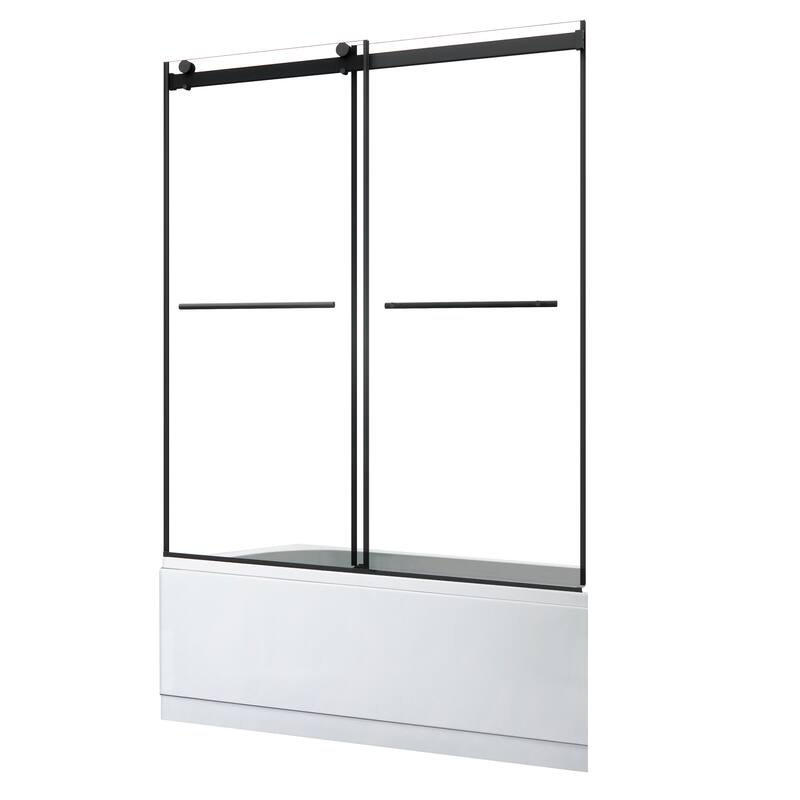 Altair Belizzi By Pass Frameless Tub Door in Matte Black Finish with Clear Glass - 60"W x 58"H