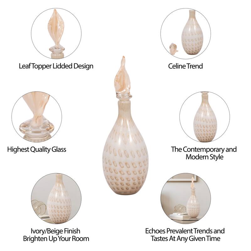Sagebrook Home Meira Leaf Topper Glass Vase - Exquisite Design for Modern Homes - Durable & Elegant Decor