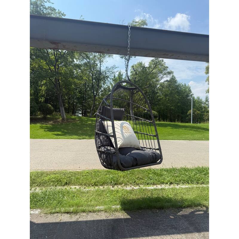 Hanging Chair PE Hanging Chair with Stainless Steel Suspension kit, Outdoor Garden Rattan Egg Swing Chair with Cushion
