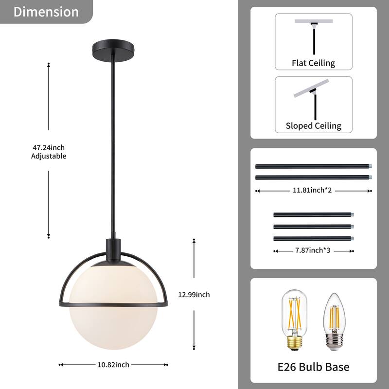Starsky 1-Light Modern Globe Single Glass Pendant Light