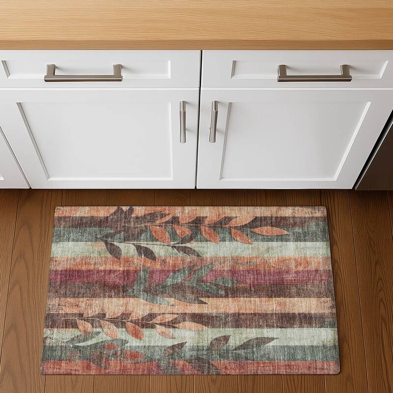 Premium Washable Super Soft Modern Floral Mayfield Rug - Terracotta - 1'8" x 2'6"