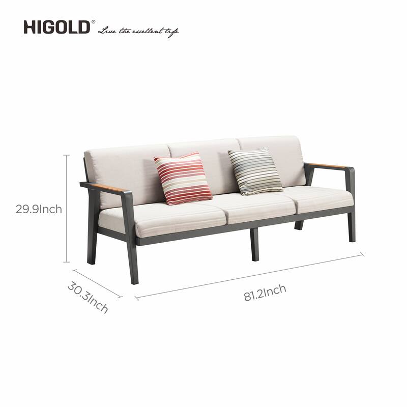 Emoti 4 Pieces Aluminum Outdoor Conversation Sets, Teak Tabletop by HIGOLD