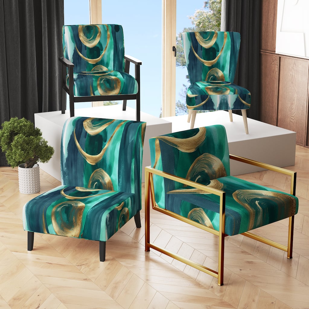 Designart "Geometric Black And Teal IV" Upholstered Abstract Accent Chair - Modern Arm Chair For Bedroom
