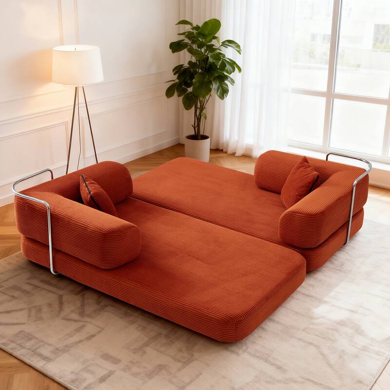 Modular Convertible Sofa Bed Floor Couch with Steel Frame, Simple Sofa Couch Lounge Sleeper Bed for Living Room
