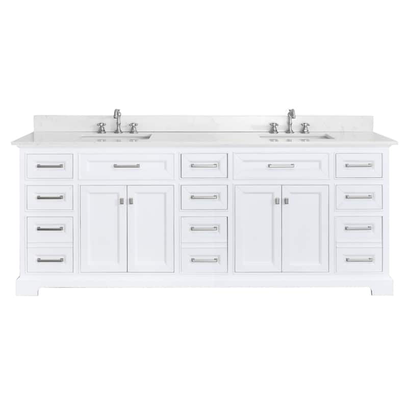 84 inch Freestanding Bath Vanities with Quartz Stone Counter Top Undermount Sink - 84