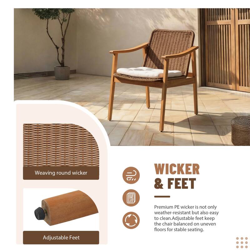 Outdoor Acacia Wood Dining Set with PE Wicker Rattan Dining Chairs And Table with Umbrella Hole 7-Piece Weather-resistant Set