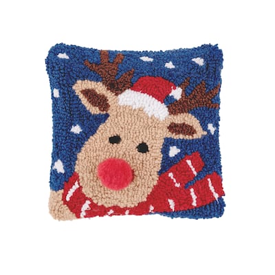 8" x 8" Christmas Reindeer Hooked Petite Throw Pillow