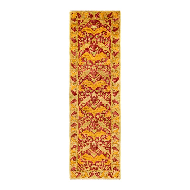 Overton Hand Knotted Wool Contemporary Floral Red Runner - Red - Runner