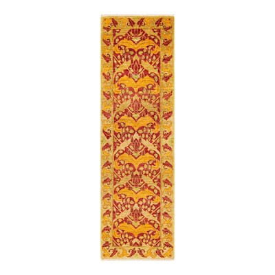 Overton Hand Knotted Wool Contemporary Floral Red Runner