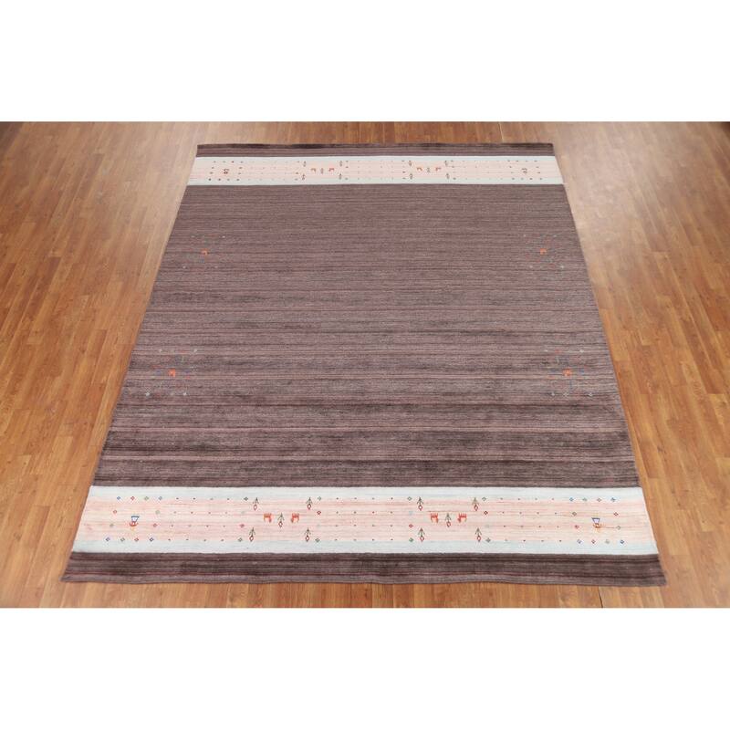Tribal Brown Gabbeh Oriental Area Rug Handmade Wool Carpet - 8'1" x 9'8"