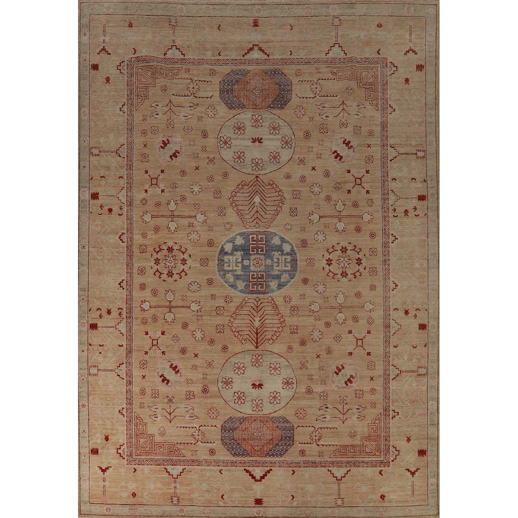 Hand Knotted Oriental 100% Wool Carpet Transitional Floral Brown Oushak Area Rug - 11' 11'' X 8' 11''