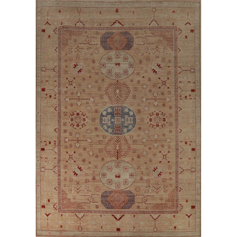 Hand Knotted Oriental 100% Wool Carpet Transitional Floral Brown Oushak Area Rug - 11' 11'' X 8' 11''
