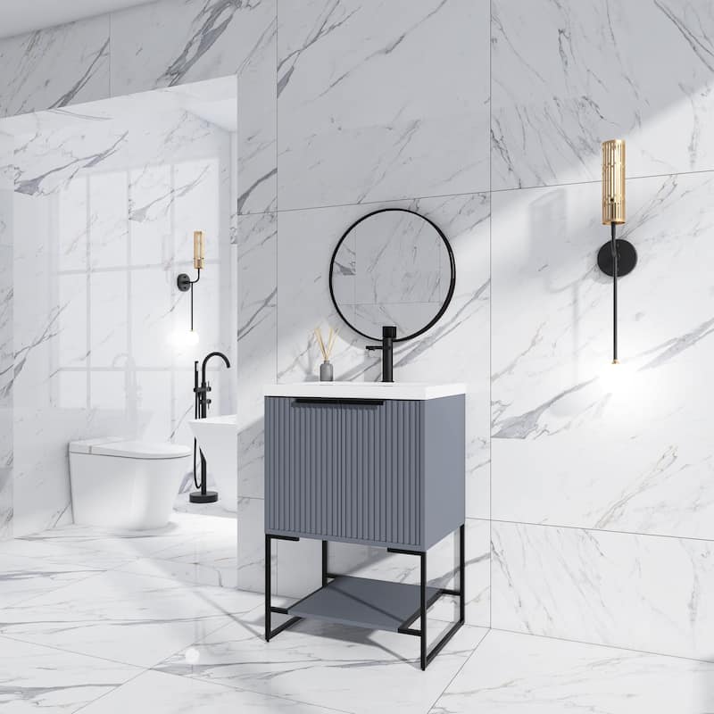 24"/30" Plywood Freestanding Bathroom Vanity Set with White Sink