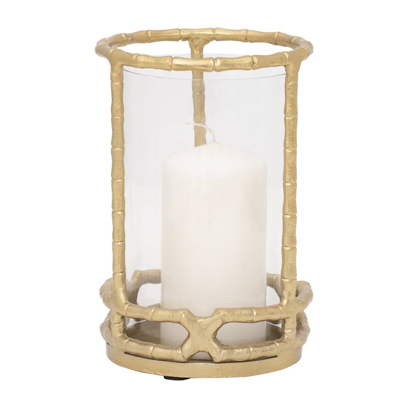 Aluminum Glass Sleek Hurricane Candle Holder - Gold, 9 in.