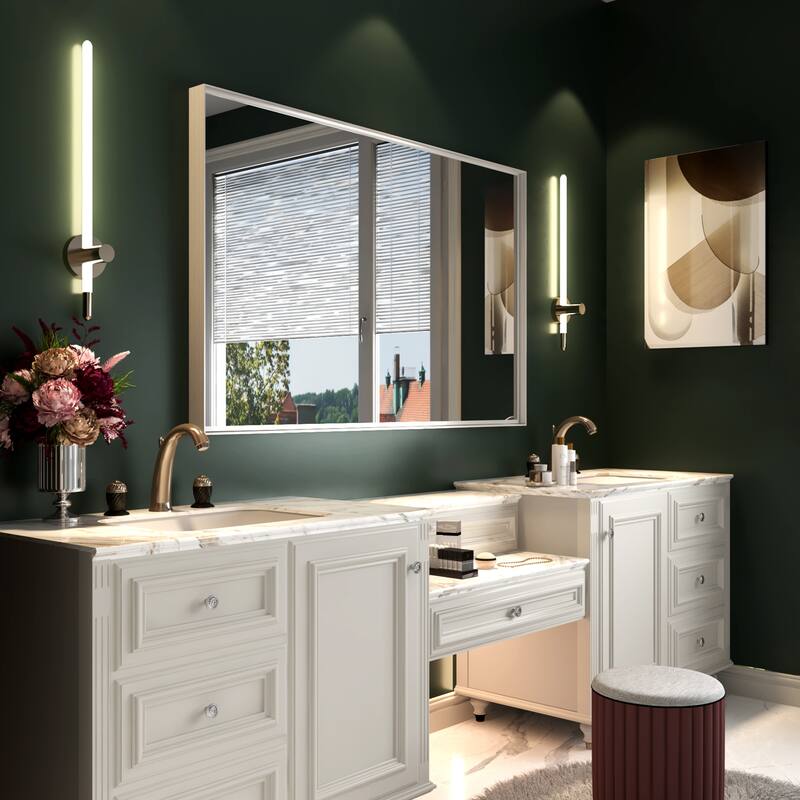 Modern White Beveled Bathroom Vanity Mirror, 40x30 Inch, Rectangular Wall Mirror for Horizontal or Vertical Mounting - White