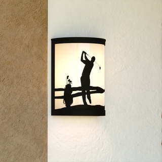 Links 1-Light 8 in. Black Indoor-Outdoor Golfer Flush Mount Wall Sconce, Glass Shade, Dimmable, Wall Sconce Fixture