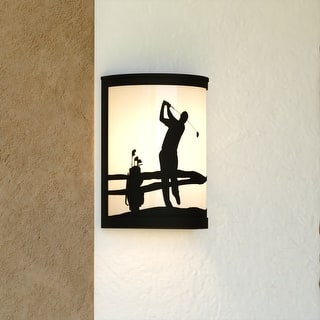 Links 1-Light 8 in. Black Indoor-Outdoor Golfer Flush Mount Wall Sconce, Glass Shade, Dimmable, Wall Sconce Fixture