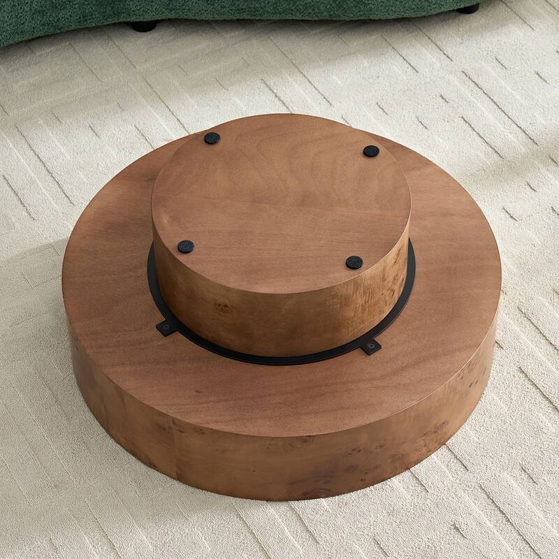 31.49" Round Coffee Table with Burl Wood Veneer, Sturdy Pedestal for Living Room, Modern Low Center Table Accent Cocktail Table