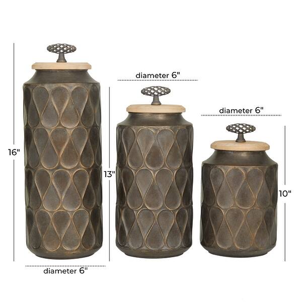 White or Black Bronze Metal Decorative Jars with Wood Lids (Set of 3 ...