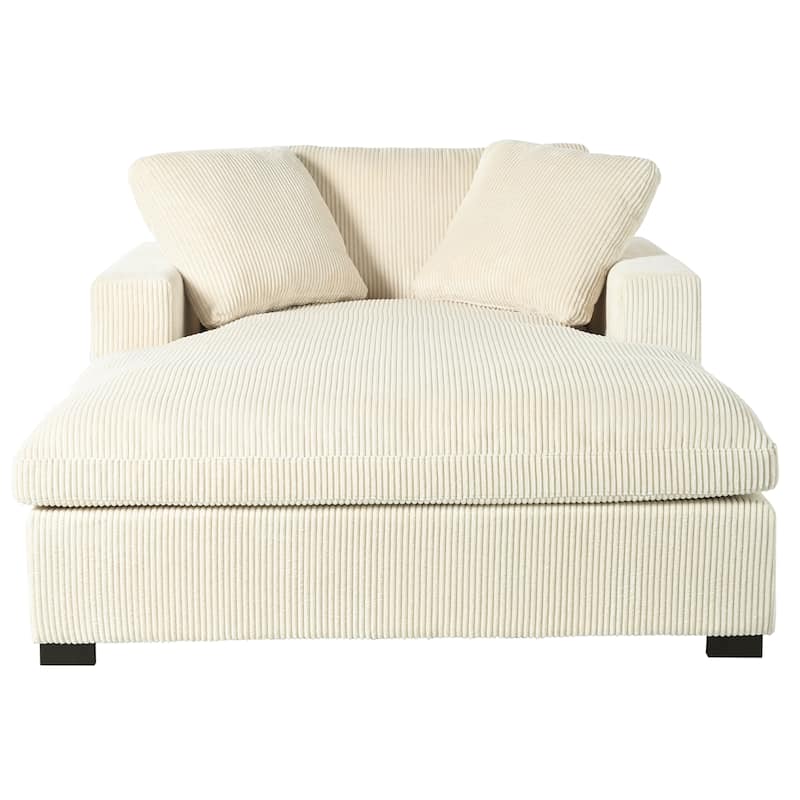 Beige Modern 53.5" Chaise Lounge Chair with Solid Wood Legs and Pillows for Living Room