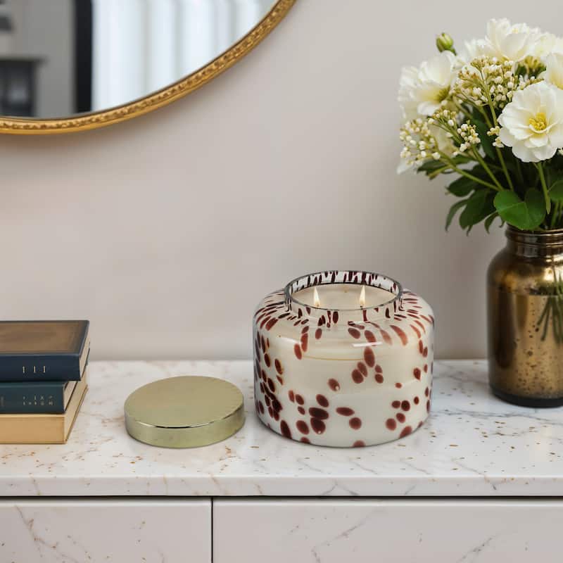 Glass Wax Decorative Candle Jar with Metal Lid Contemporary Accent - 7" x 7" x 6" - Brown