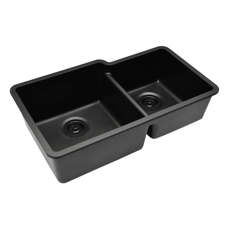 32"x19" Quartz Granite Kitchen Sink, 60/40 Double Bowl Drop-in/Undermount - 19x32