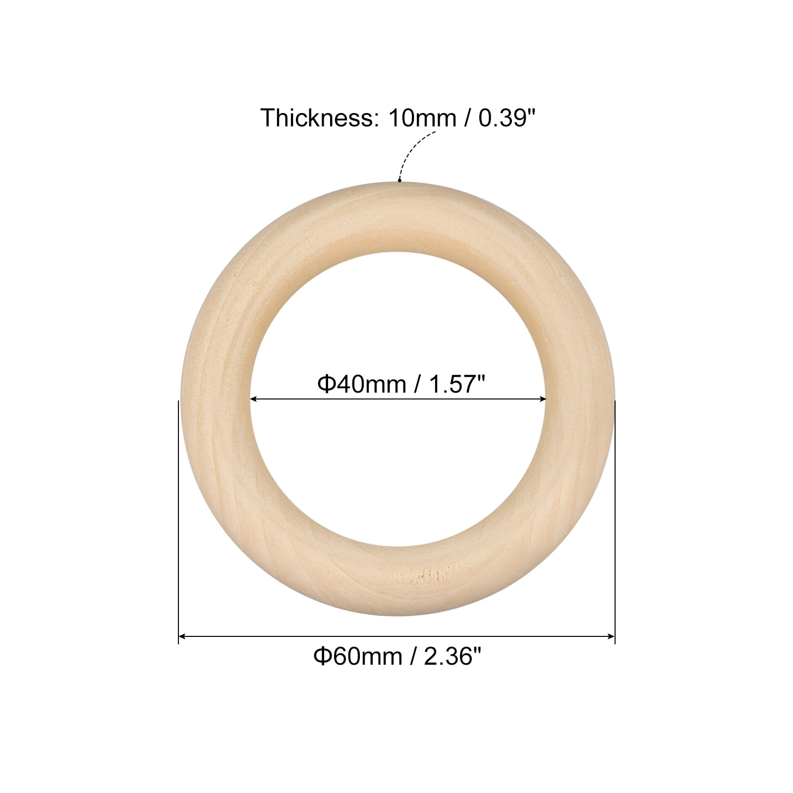 Natural Wood Rings, Smooth Unfinished Wooden Circles for Crafting, Knitting, Macrame, Pendant - Wood Color