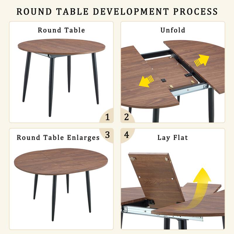 Smart Retractable Walnut MDF Table with Black Metal Legs – Sleek Modern Design for Contemporary Homes