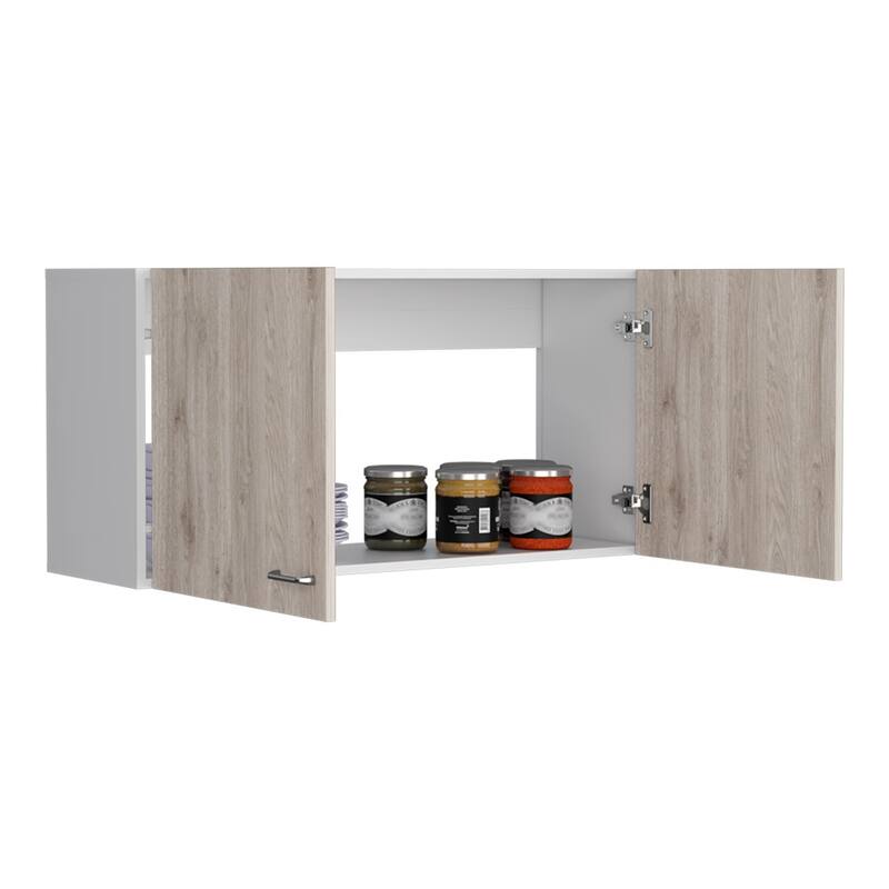 Wall Cabinet Toran, Two Shelves, Double Door, White / Light Gray Finish,High quality and durable