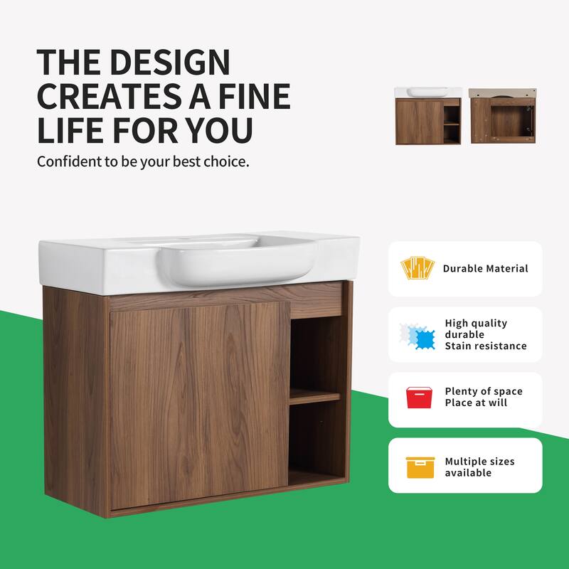 BNK 24"/28" Single Sink Floating Bathroom Vanity with Soft Close Door and Shelf