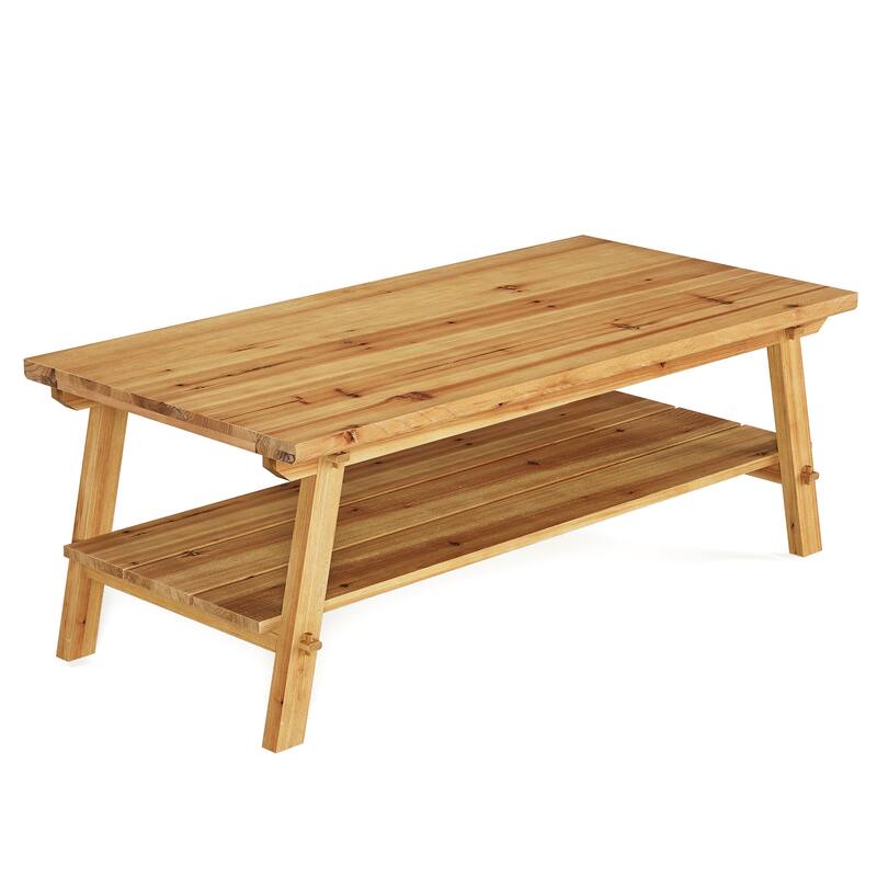 Solid Wood Coffee Table with Storage, Living Room Center Tea Table Accent Table